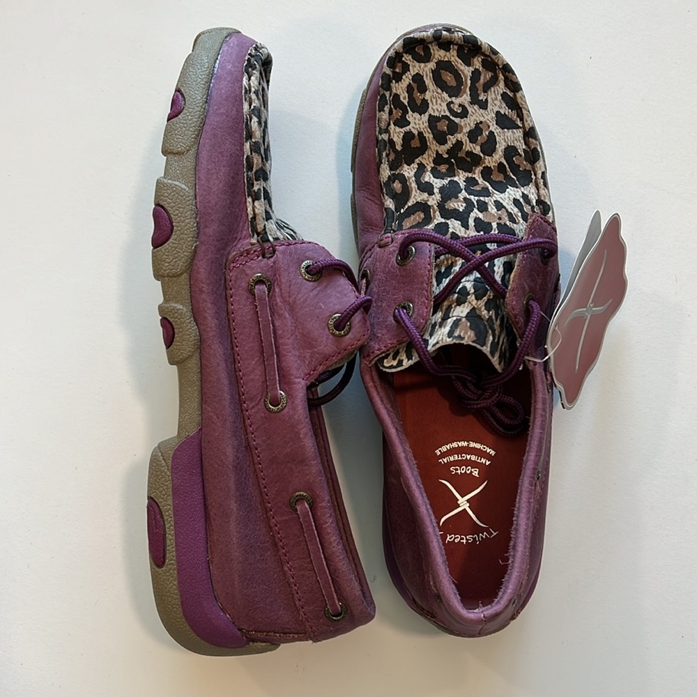 Twisted X - animal print, pink/purple leather topsiders, 9.5 - Picture 2 of 4